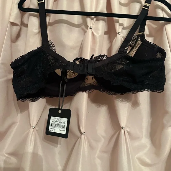 Honey Birdette Charlotte black bra 38d satin lace crystal tulle